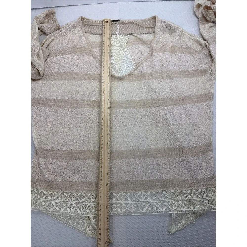 Free People Boho Lace Gauzy Relaxed Split Back Cream Granola Blouse Shirt XS